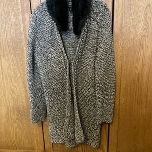 Women's Brown and Gold Sweater with Faux Fur Collar